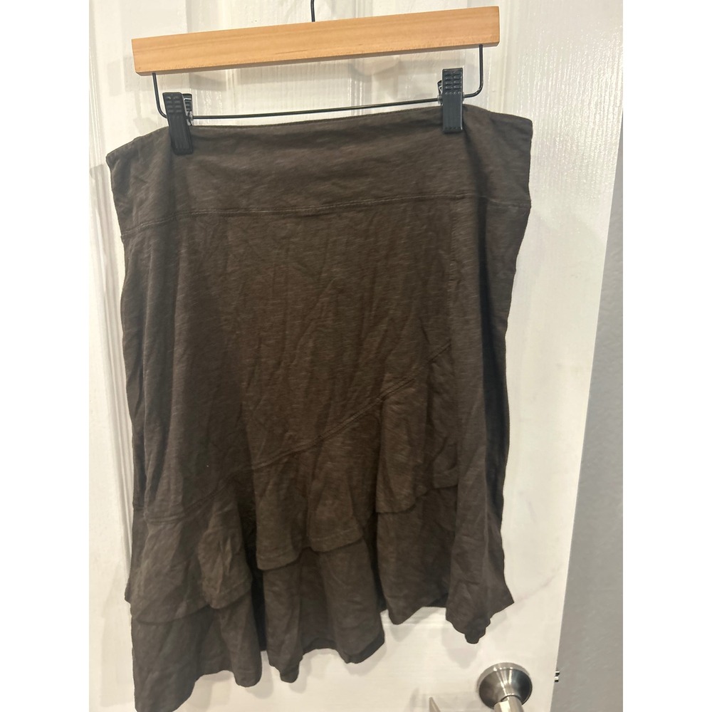 Horny Toad Skirt Brown‎ Asymmetrical Tiered Ruffle Hem Slub Knit Casual Medium